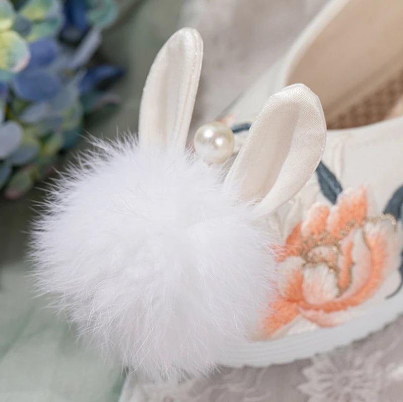 Lovely Hanfu Shoes Women Chinese Traditional Flat Shoes Winter Warm Thick Hanfu Embroidered Shoes Cosplay Accessory For Women