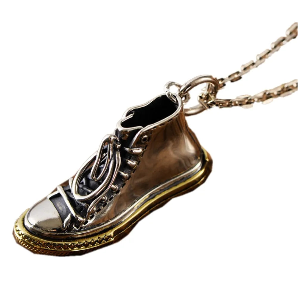 New s925 pure silver trend ins wind canvas shoes silver pendant man and women fashion hip-hop wild pendant