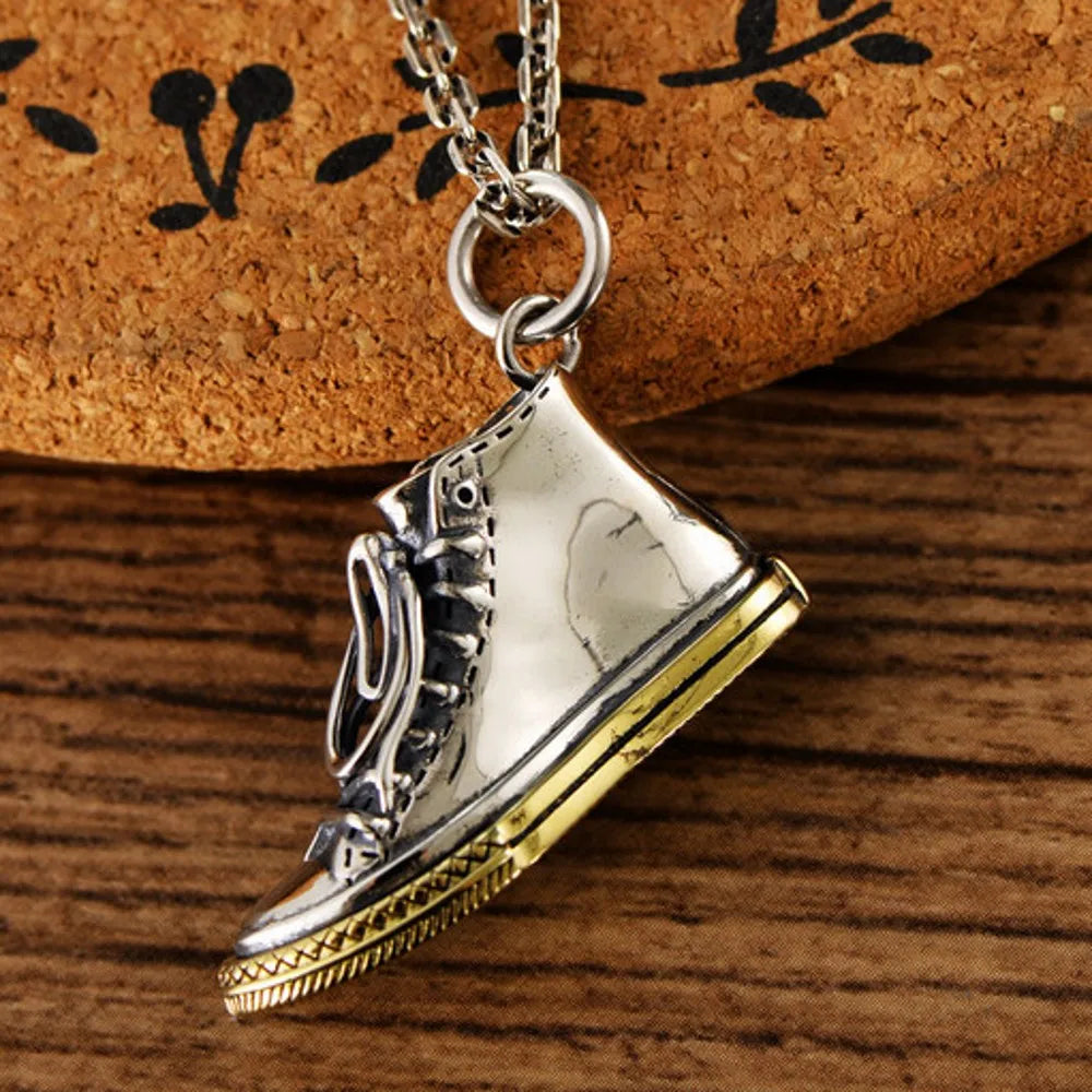 New s925 pure silver trend ins wind canvas shoes silver pendant man and women fashion hip-hop wild pendant