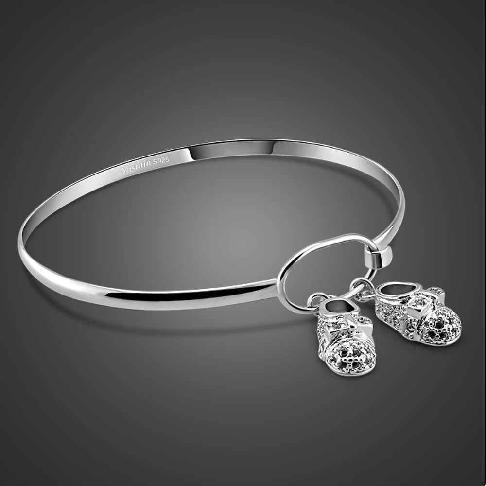 Temperament 925 Sterling Silver Cute Shoe Pendant Simple Open Bracelet For Women & Girl Punk Beach Bangle Jewelry Gift