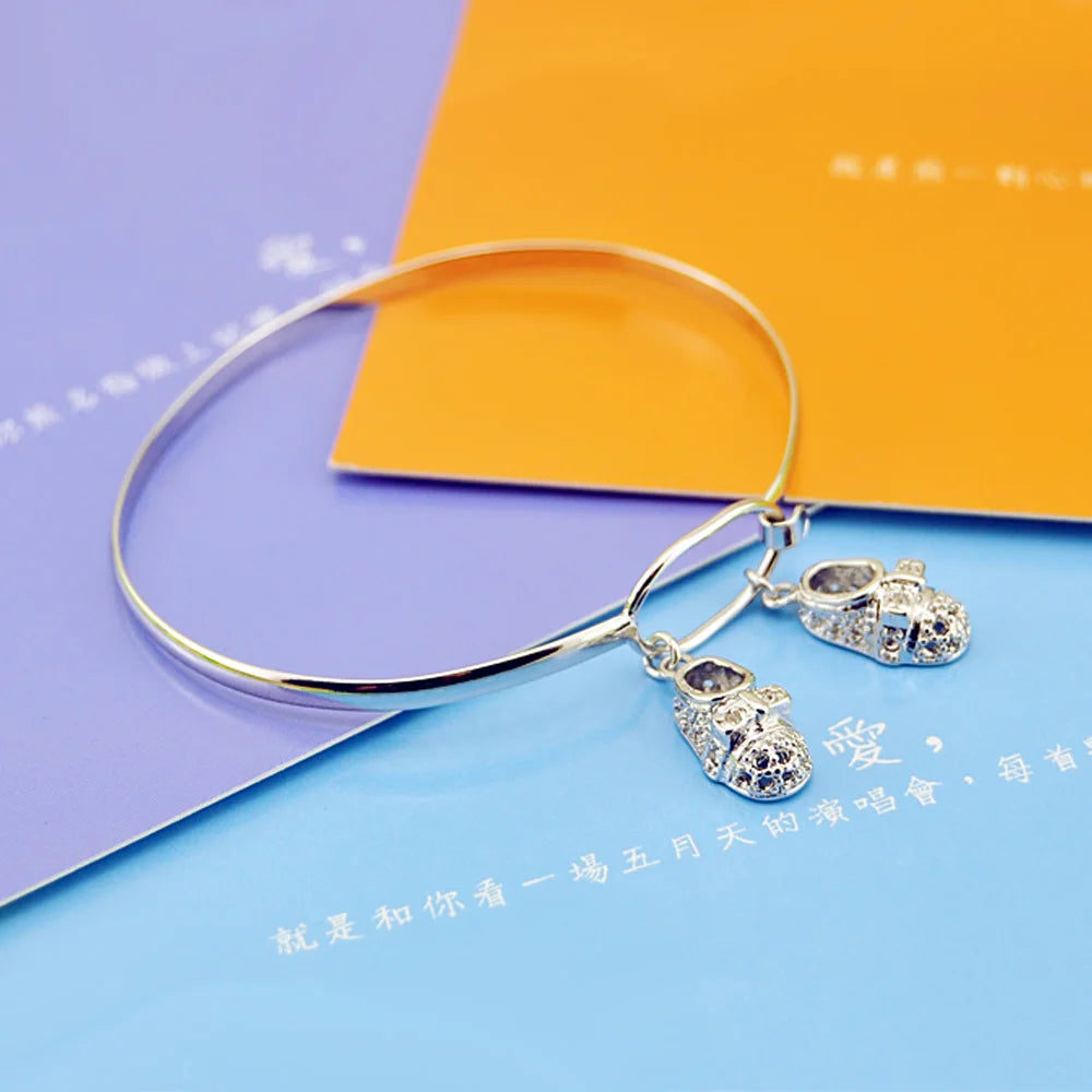 Temperament 925 Sterling Silver Cute Shoe Pendant Simple Open Bracelet For Women & Girl Punk Beach Bangle Jewelry Gift