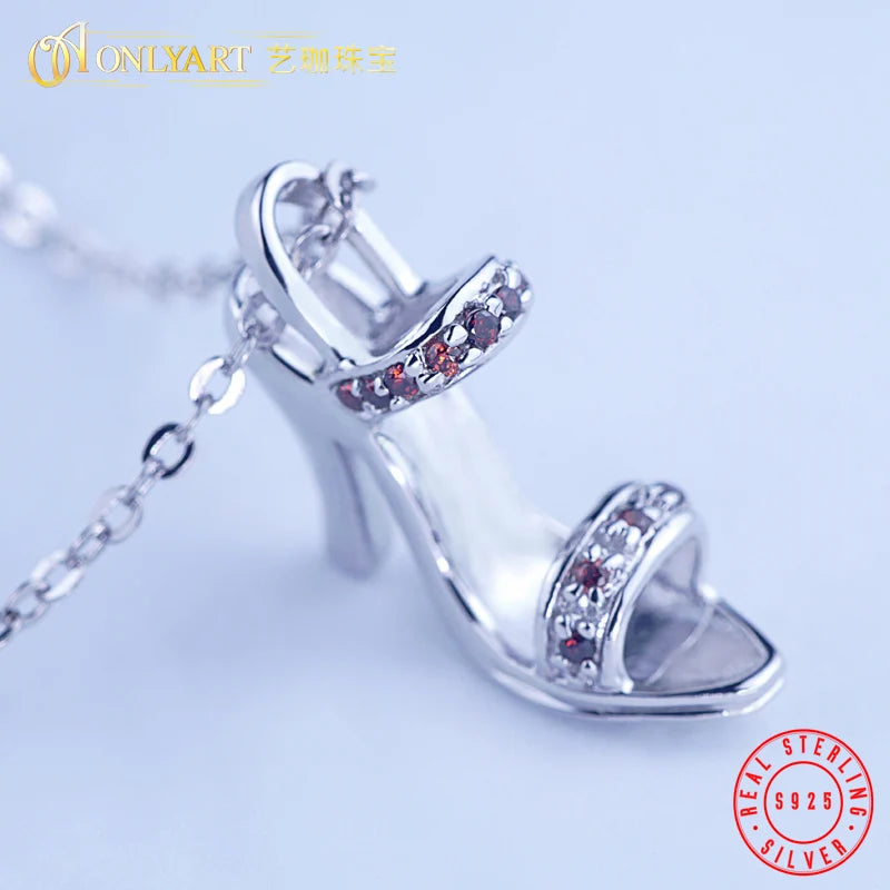 OnlyArt Red Garnet Silver 925 Shoes Pendant Necklace Model Fashion Women Choker Necklace For Gift With Free Silver Chain