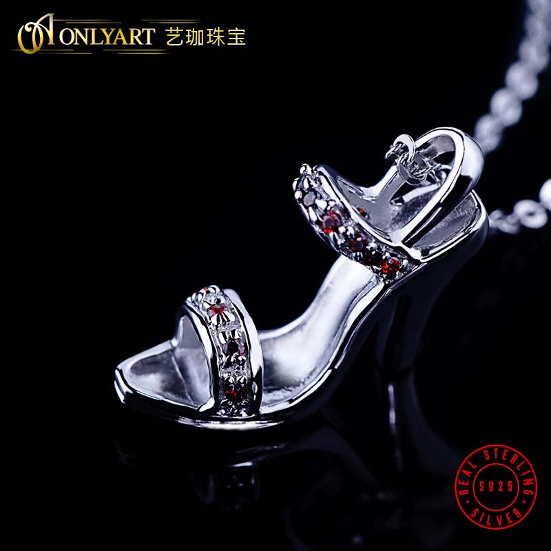 OnlyArt Red Garnet Silver 925 Shoes Pendant Necklace Model Fashion Women Choker Necklace For Gift With Free Silver Chain
