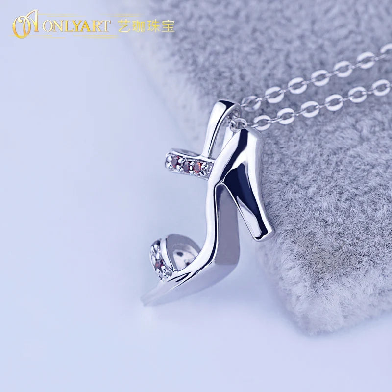 OnlyArt Red Garnet Silver 925 Shoes Pendant Necklace Model Fashion Women Choker Necklace For Gift With Free Silver Chain