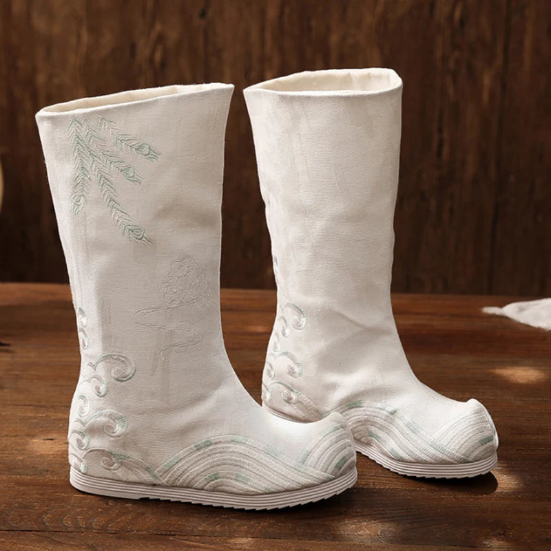 Chinese Hanfu Embroidered Boots Shoes Men&Women Cosplay White Black Heighten Hanfu Soap Boots Shoes For Men Women Plus Size