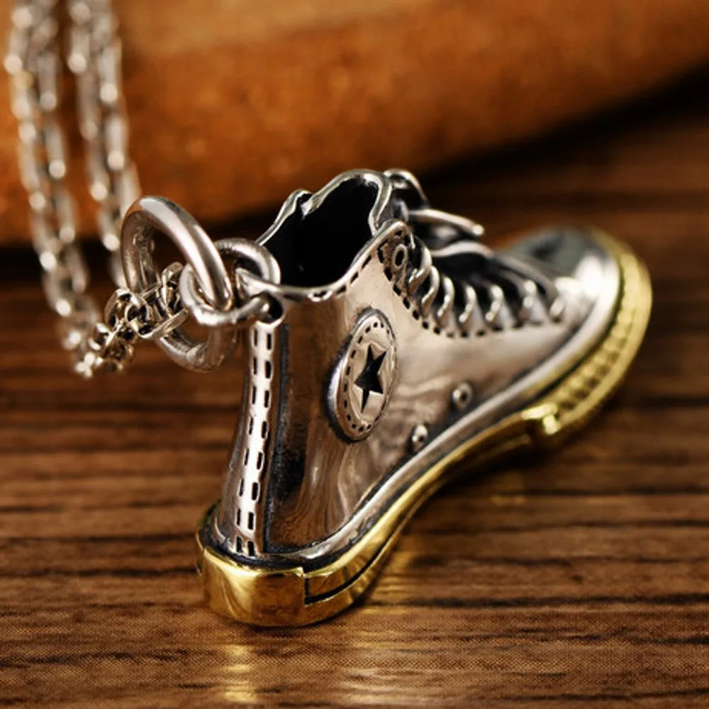 New s925 pure silver trend ins wind canvas shoes silver pendant man and women fashion hip-hop wild pendant