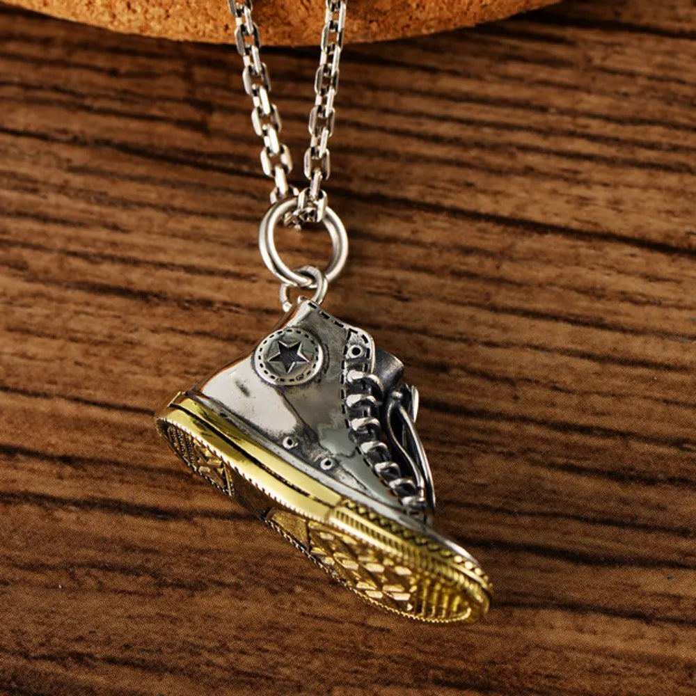 New s925 pure silver trend ins wind canvas shoes silver pendant man and women fashion hip-hop wild pendant