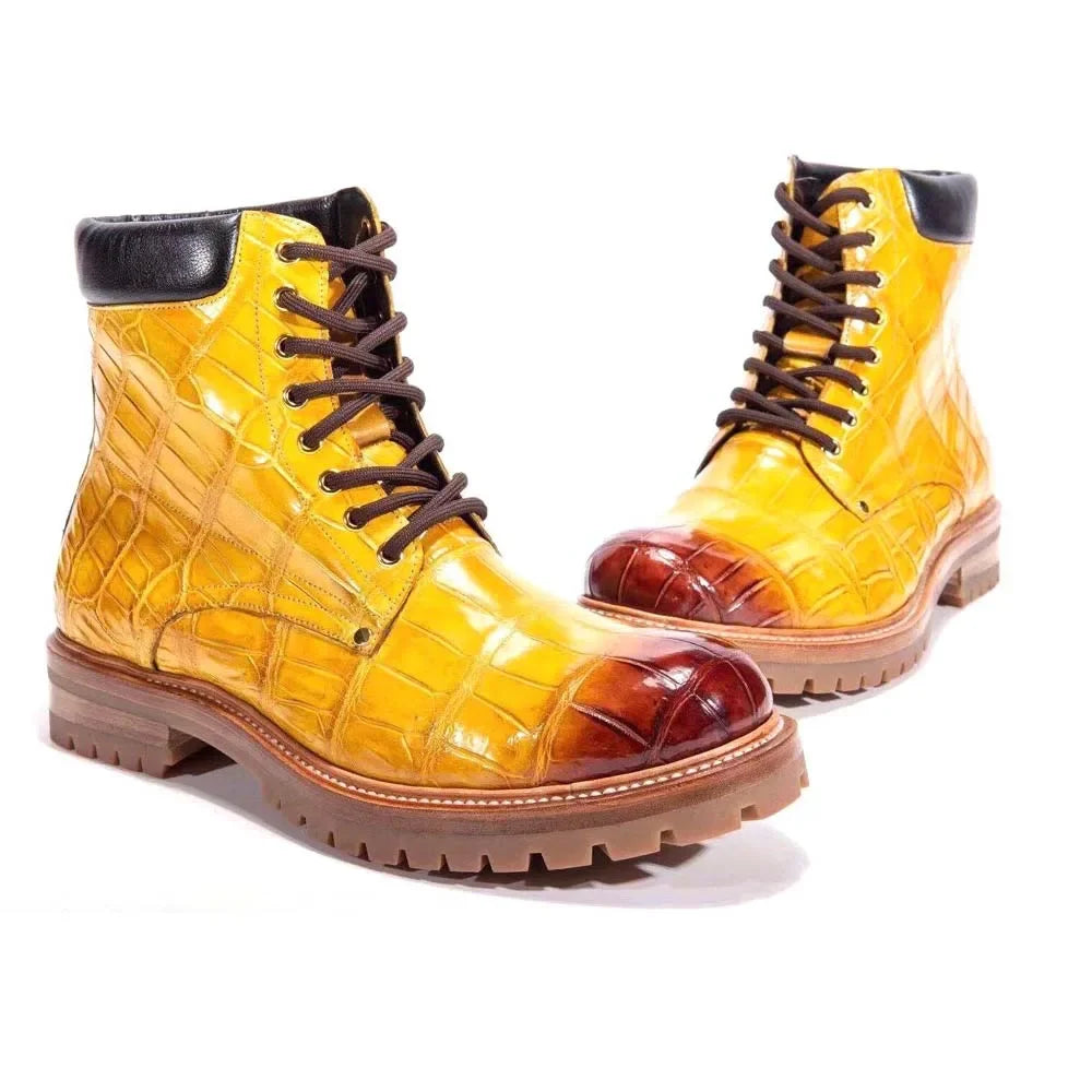 chue new men boots crocodile leather shoes crocodile boots male