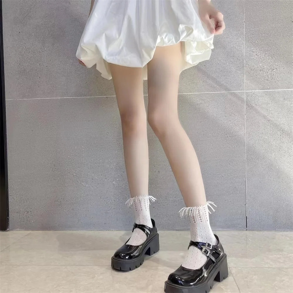 Women's Tassel Hollow Out Leather Shoes Spring/Autumn Fashion Comfortable Elegant Flat Black Walking Shoes