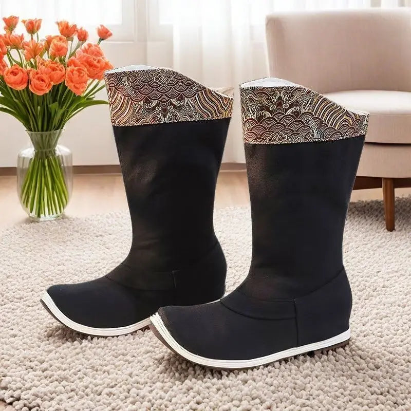 Ancient Hanfu Boots, Height Increasing Soap Boots, Unisex Wedding Shoes, Antique Style Official Boots, Ming Style Upturned