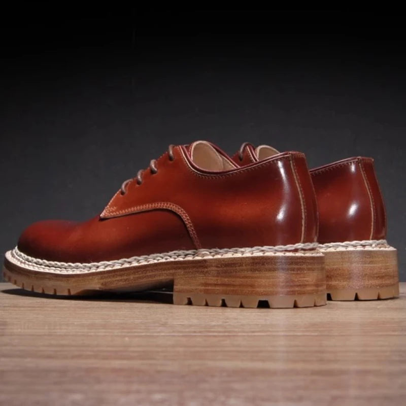 Handmade Derby Shoes for Men's Dress Shoes Horse Hip Leather Norway Sewn Chestnut Leather Bottom Comfortable Breathable Shoe Man