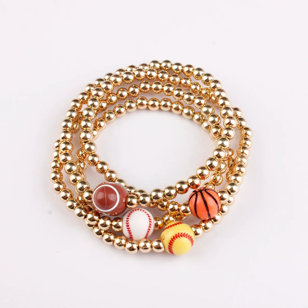 100 Piece Softball Baseball Football Basketball Charm Gold Beads Bracelets for Women Fashion Jewelry Gift