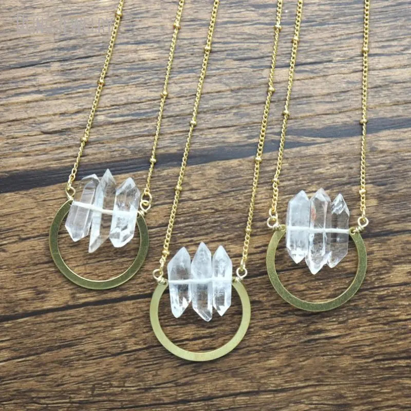 10pcs Dainty Crystal Horse Shoe Raw Quartz Point Pendant Necklace Gold Color Stainless Steel Chain Jewelry