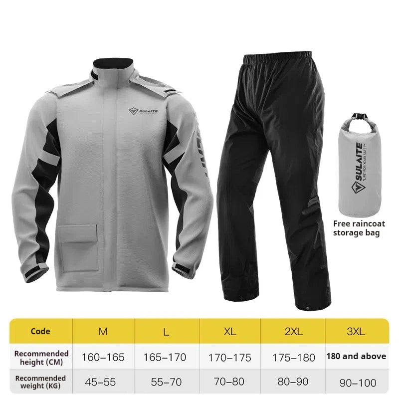 Motorcycle Raincoat Men's and Women's Waterproof Cycling Jacket Pants Set with Hidden Shoe Cover Reflective Strip Windproof