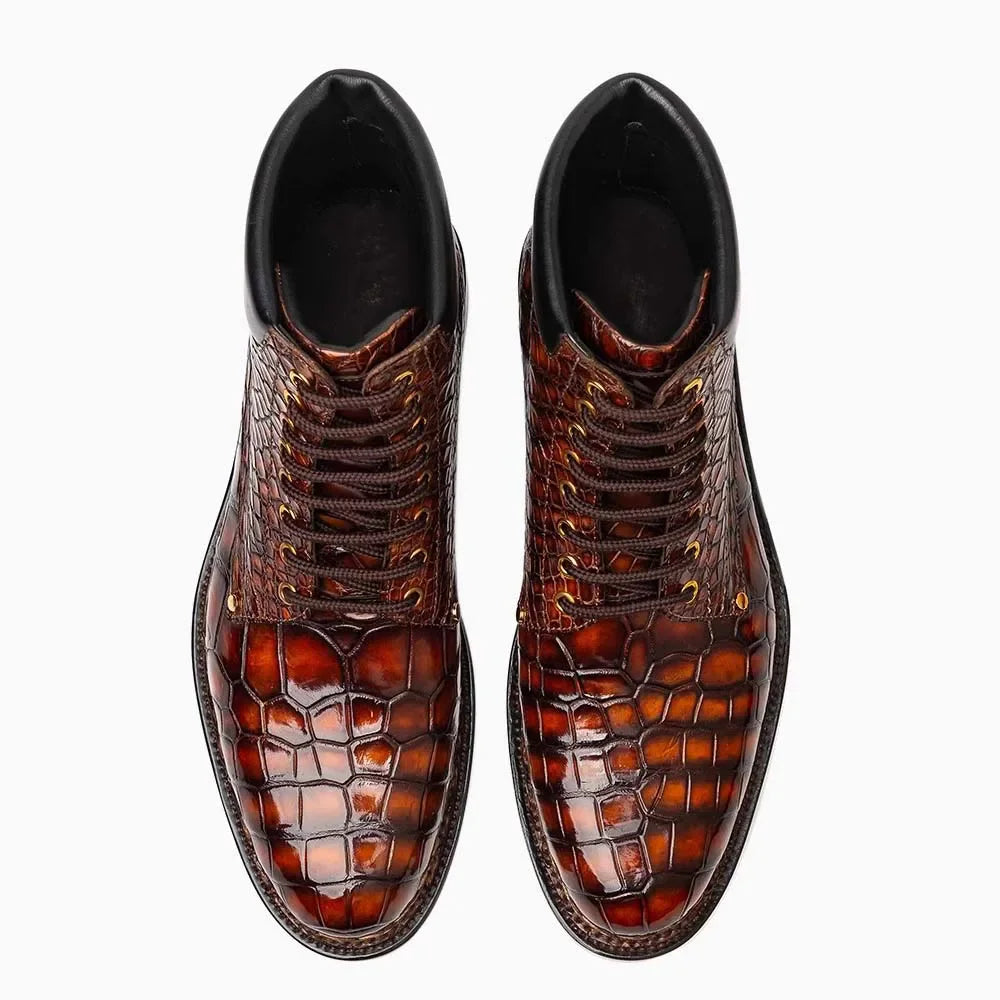 CWV new arrival men crocodile boots men shoes brush color brown