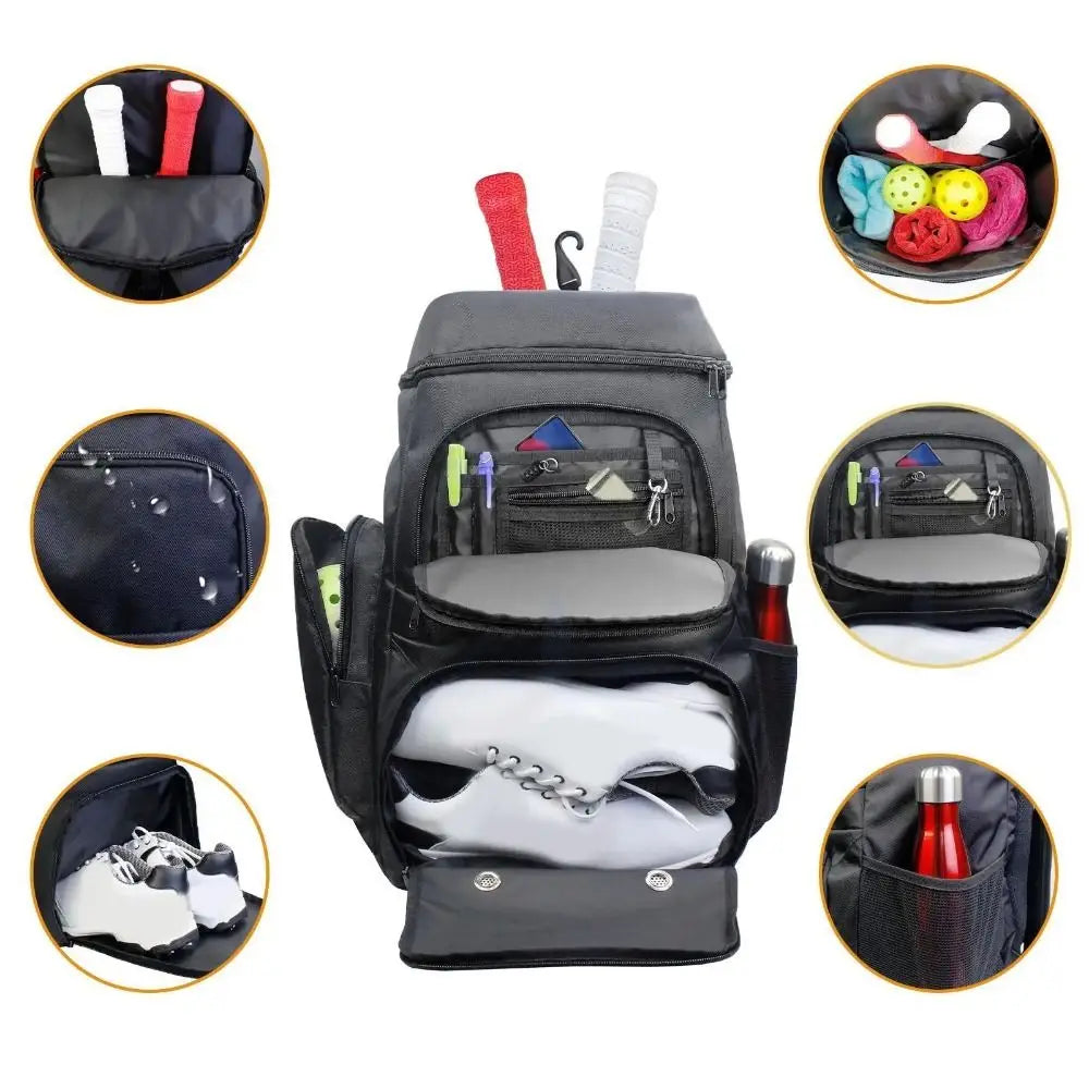 Large Capacity Pickleball Backpack with Shoe Compartment Waterproof Pickleball Paddle Bag Breathable Pickleball Shoulder Bag