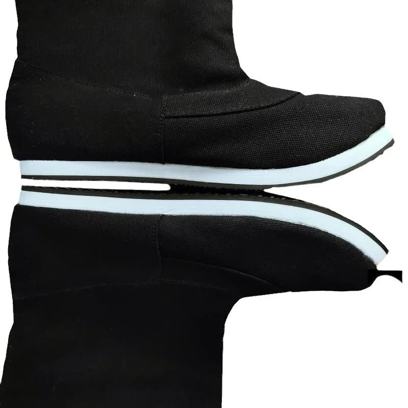 Chinese Traditional Hanfu Shoes Boots Black Mid-Calf Pointed Toe Cosplay Hanfu Kung Fu Ancient Costume Oriental Pull-on Shoes