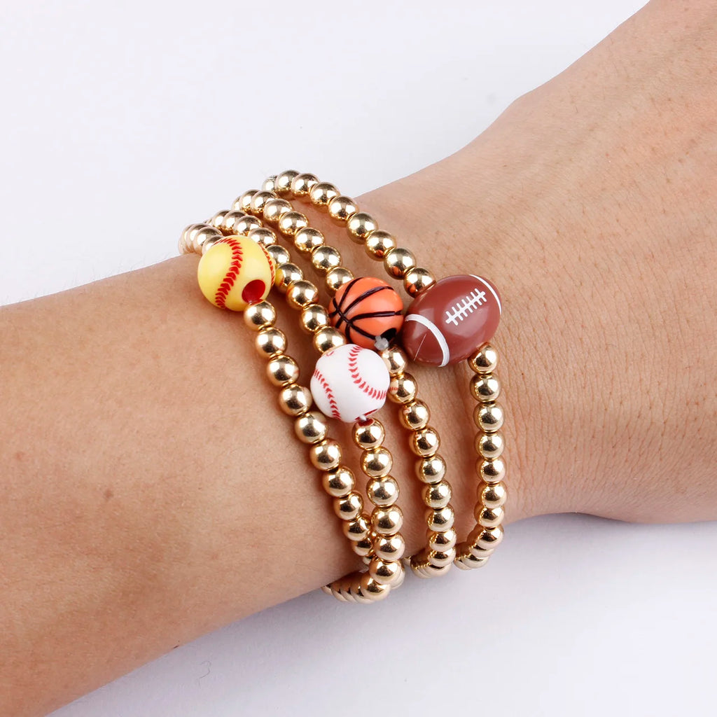 100 Piece Softball Baseball Football Basketball Charm Gold Beads Bracelets for Women Fashion Jewelry Gift