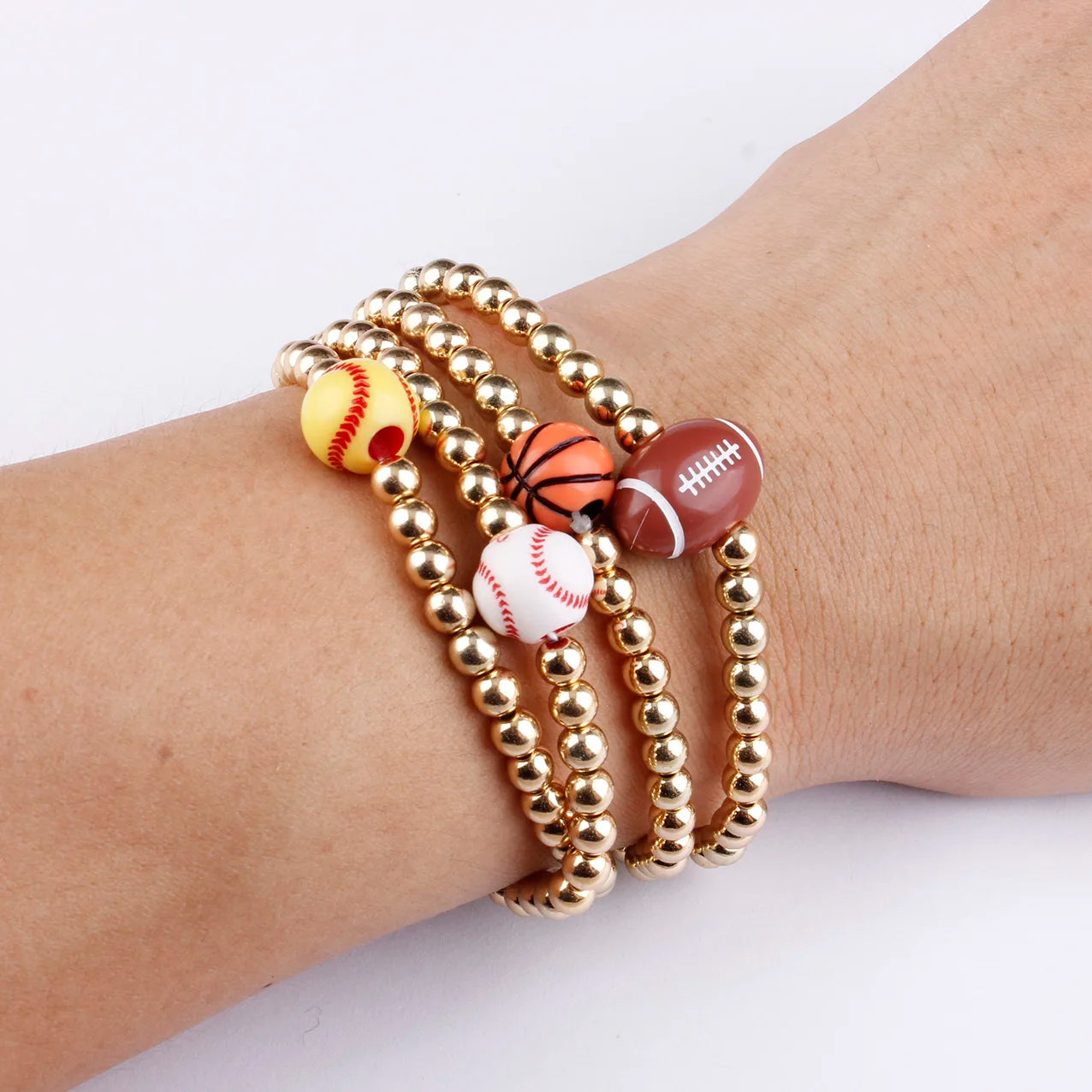 100 Piece Softball Baseball Football Basketball Charm Gold Beads Bracelets for Women Fashion Jewelry Gift