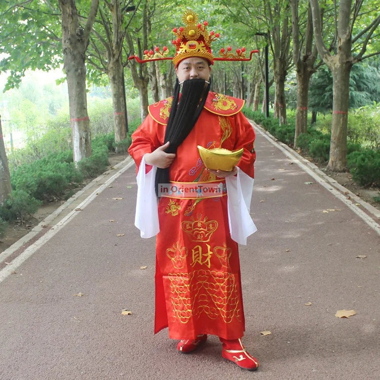 God of Wealth Clothing Men and Women's Annual Meeting Costume New Year's Day Opening Celebration Fortune God's Garment Shoes Hat