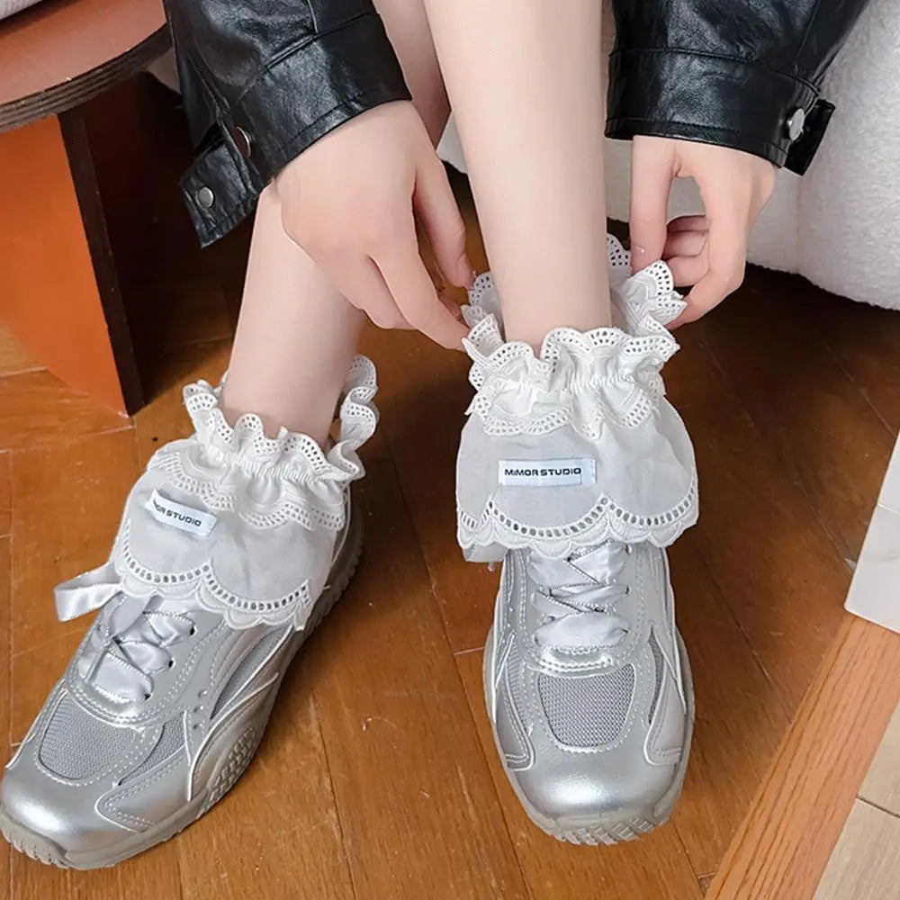 Japanese Lolita Sweet Girl Leg Warmer Y2K Plaid Lace Foot Warmers Ballet Style Over Shoes Socks Heap Sock Boot Cuffs Shoes Cover