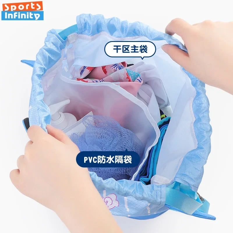 Children's Swimming Bag Dry Wet Separation Shoes Swimsuit Storage Bag Travel Bag Cartoon Beach Backpack Waterproof Swimming Bags