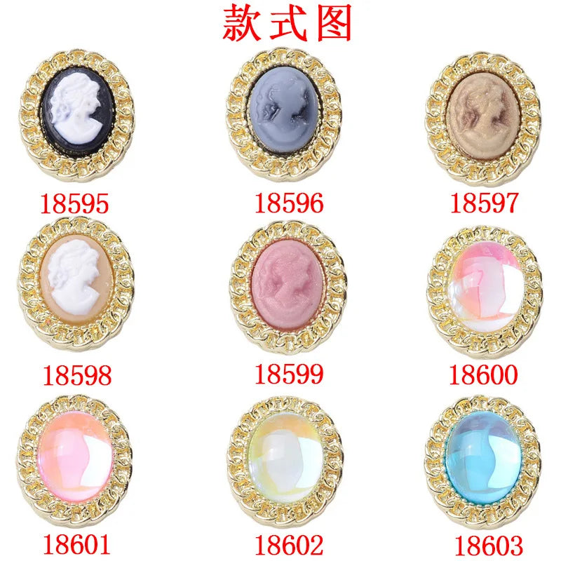 100Pcs sets inlaid with mocha color, gemstone resin, beauty head, flower plate, crystal buckle, DIY shoes and clothing oval