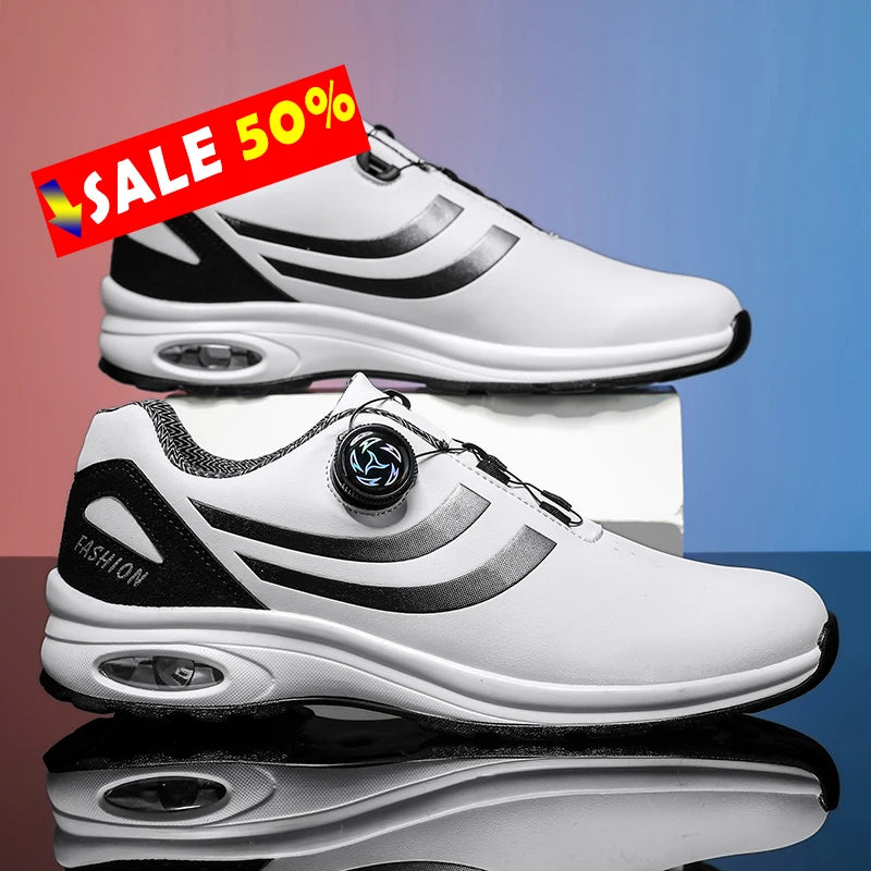 Golf Shoes Air Cushion Men Sports Running Driving Shoes Breathable Lightweight Comfortable Athletic Nonskid Rotating Sneakers