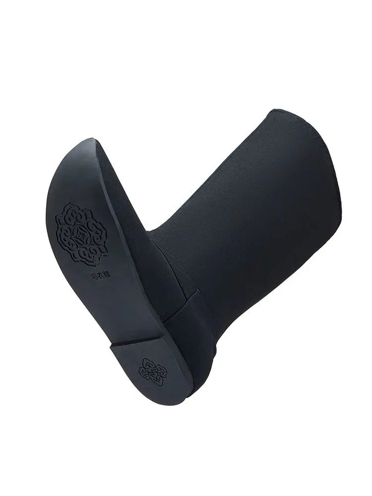 Chinese Song Dynasty Hanfu Boots Shoes Men&Women Canvas Upturned Flat Chinese Vintage Black Hanfu Boots Shoes Plus Size 46#