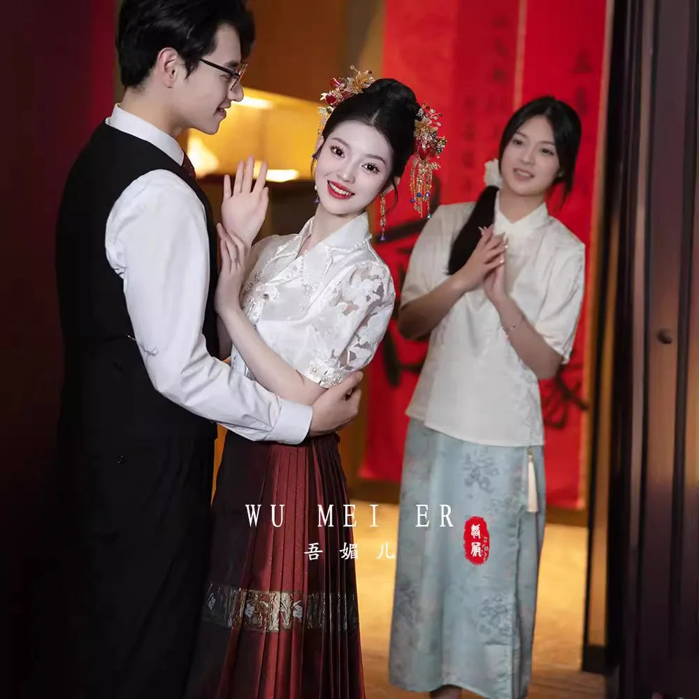 2024 New Horse-Face Skirt Suit Improved Hanfu Daily Wearable Wedding Toast Family Visiting Shoes Chinese Style Women