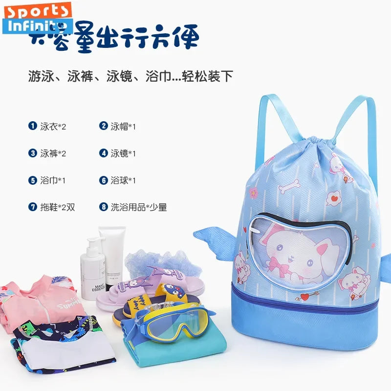 Children's Swimming Bag Dry Wet Separation Shoes Swimsuit Storage Bag Travel Bag Cartoon Beach Backpack Waterproof Swimming Bags