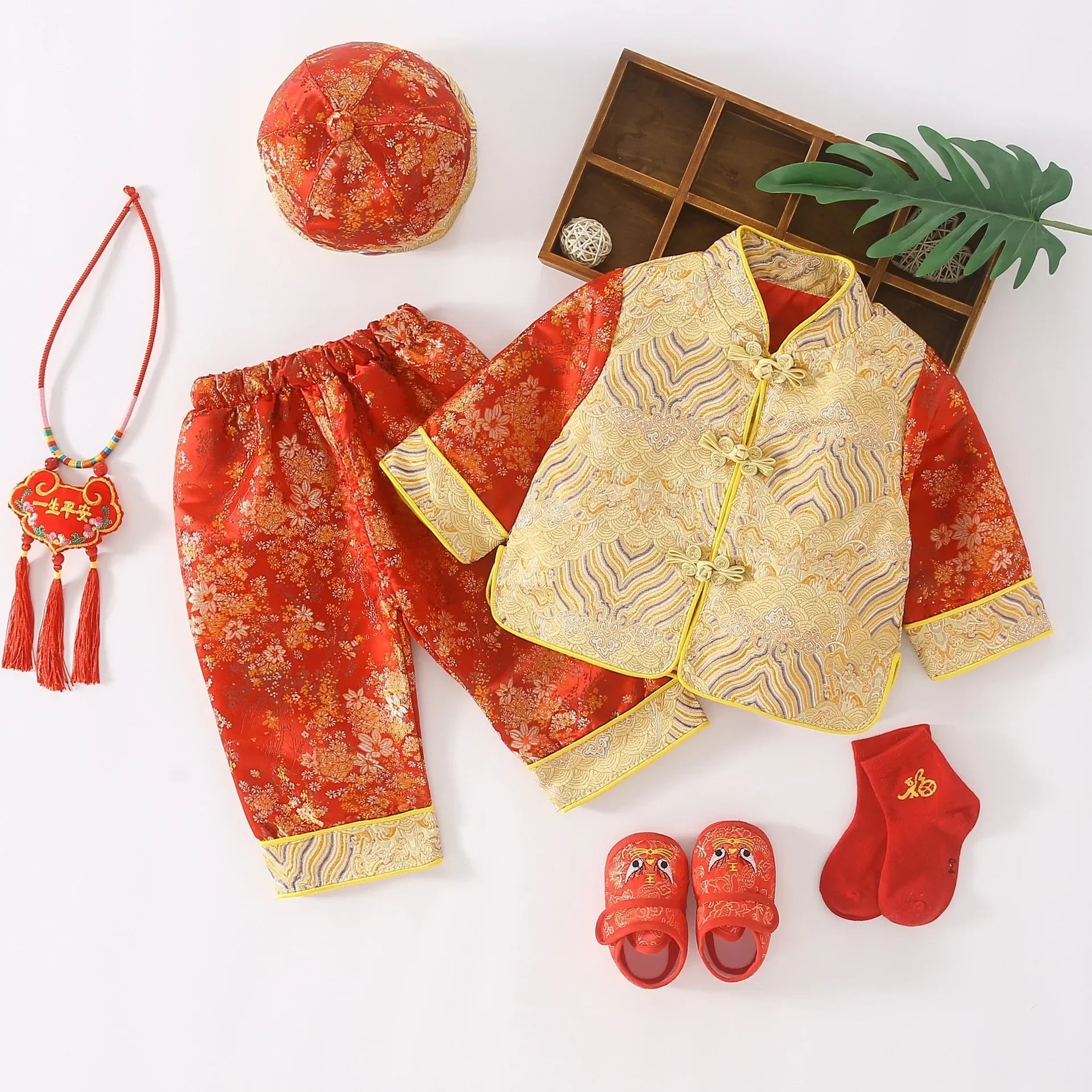 2024NEW Tang Suit Chinese Traditional Costume For Newborn Baby Boys Embroidery Winter Red New Year Birthday Gift Christmas Shoes