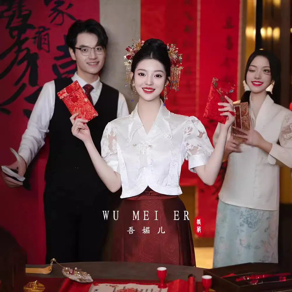 2024 New Horse-Face Skirt Suit Improved Hanfu Daily Wearable Wedding Toast Family Visiting Shoes Chinese Style Women