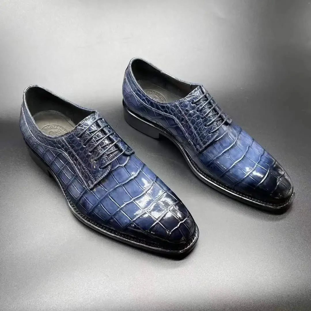 chue men fromal men crocodile shoes blue male