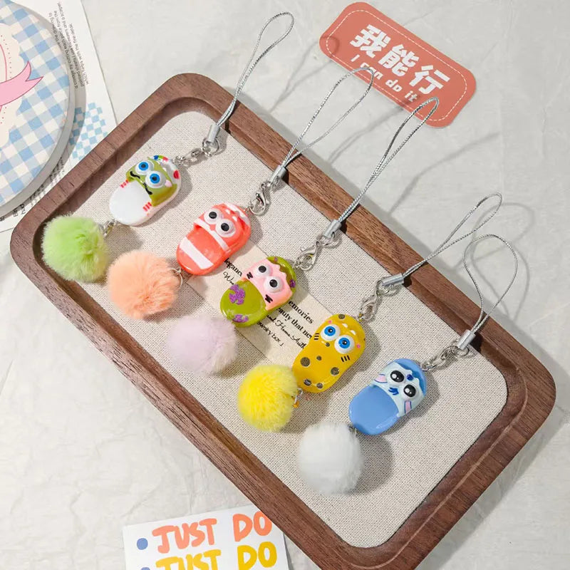 100pcs/Lot Mini Kids' Slippers Keychain Plush Ball Keyring Mobile Phone Strap Bags Car Keyrings Cute Cartoon Shoes Key Chains