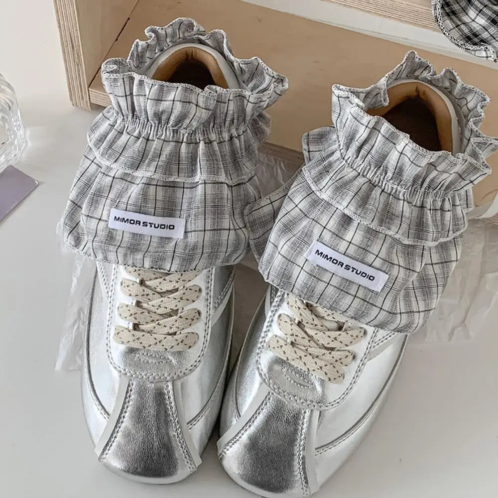 Japanese Lolita Sweet Girl Leg Warmer Y2K Plaid Lace Foot Warmers Ballet Style Over Shoes Socks Heap Sock Boot Cuffs Shoes Cover