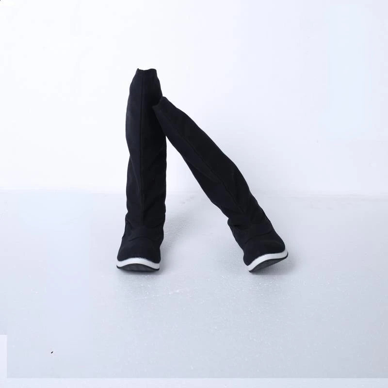 Chinese Traditional Hanfu Shoes Boots Black Mid-Calf Pointed Toe Cosplay Hanfu Kung Fu Ancient Costume Oriental Pull-on Shoes