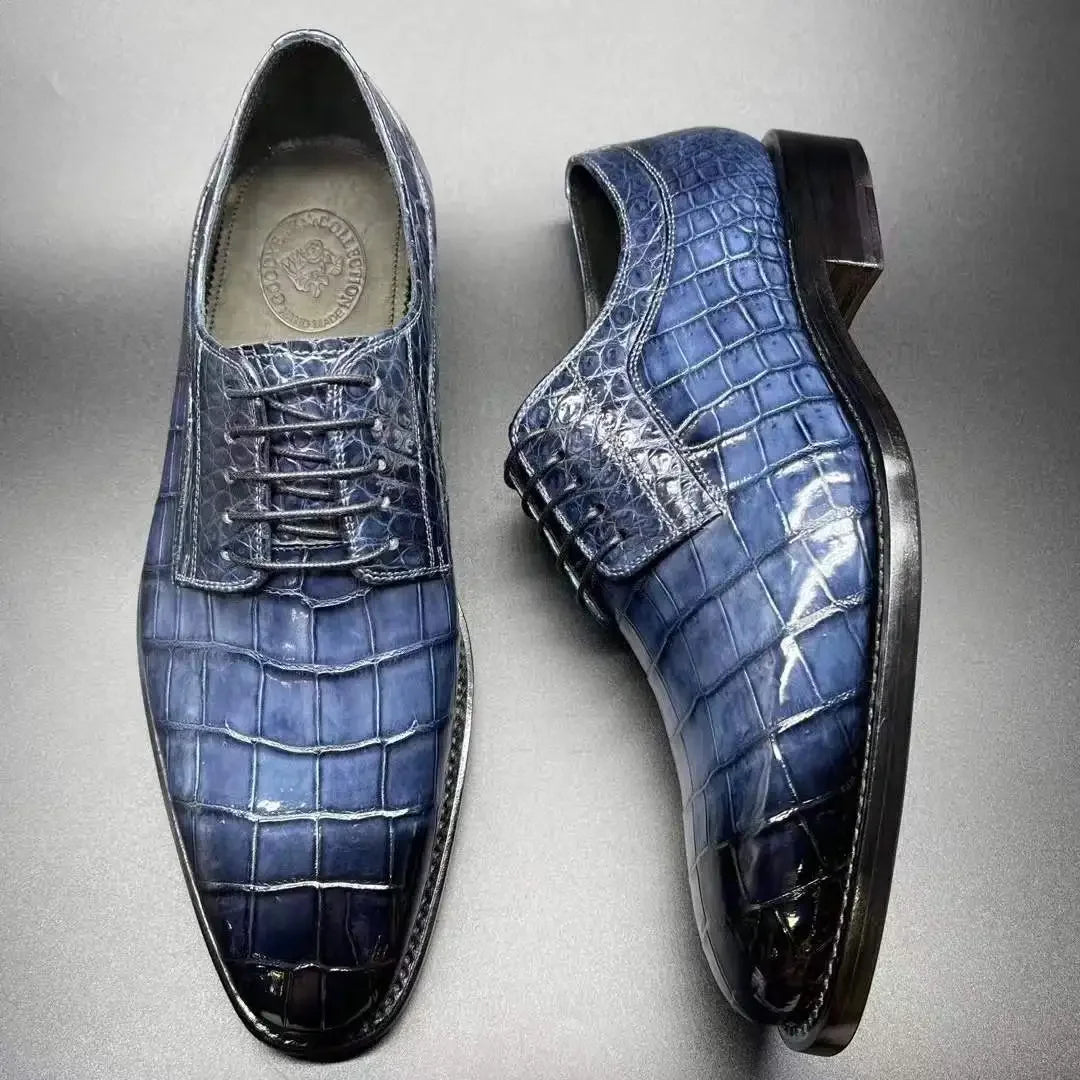 chue men fromal men crocodile shoes blue male