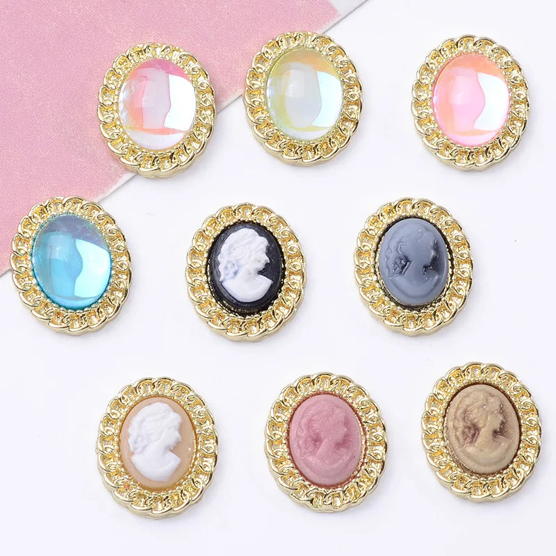 100Pcs sets inlaid with mocha color, gemstone resin, beauty head, flower plate, crystal buckle, DIY shoes and clothing oval