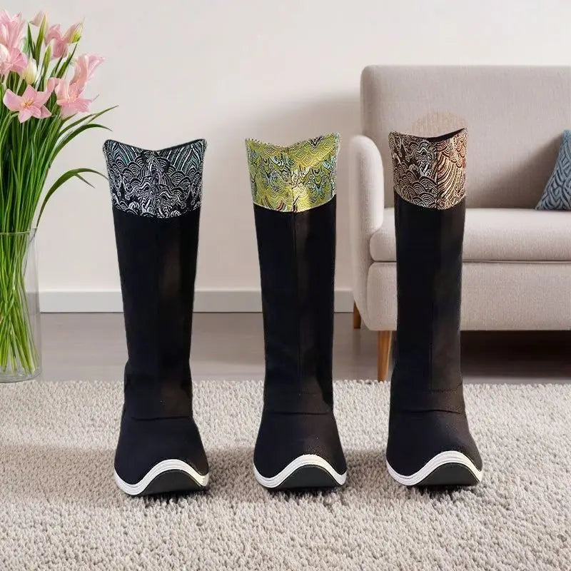 Ancient Hanfu Boots, Height Increasing Soap Boots, Unisex Wedding Shoes, Antique Style Official Boots, Ming Style Upturned