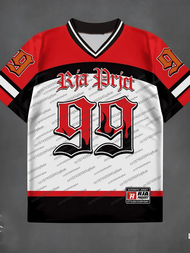 2025 European American Football Jersey Men's Casual V-neck Number Short sleeve Men's Clothing Oversize Streetwear Sport T-shirts