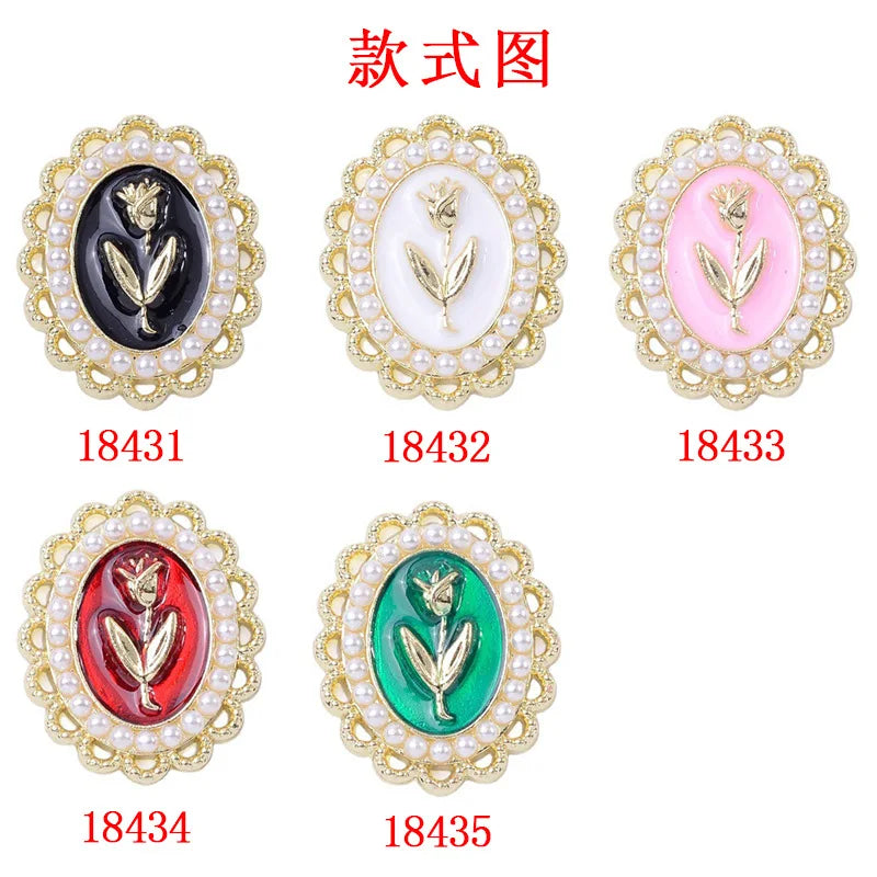 100Pcs sets Kong literary rose branches dripping oil oval flower plate crystal buckle accessories DIY shoes clothing materials