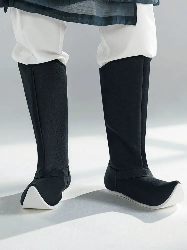 Chinese Song Dynasty Hanfu Boots Shoes Men&Women Hanfu Bow Boots Cloth Boots Black Hanfu Soap Boots For Men Women Plus Size 46#