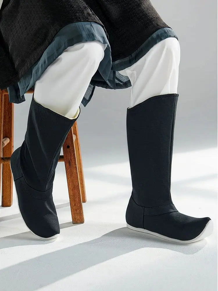 Chinese Song Dynasty Hanfu Boots Shoes Men&Women Hanfu Bow Boots Cloth Boots Black Hanfu Soap Boots For Men Women Plus Size 46#