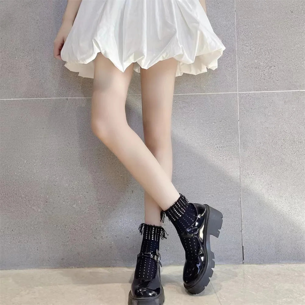 Women's Tassel Hollow Out Leather Shoes Spring/Autumn Fashion Comfortable Elegant Flat Black Walking Shoes