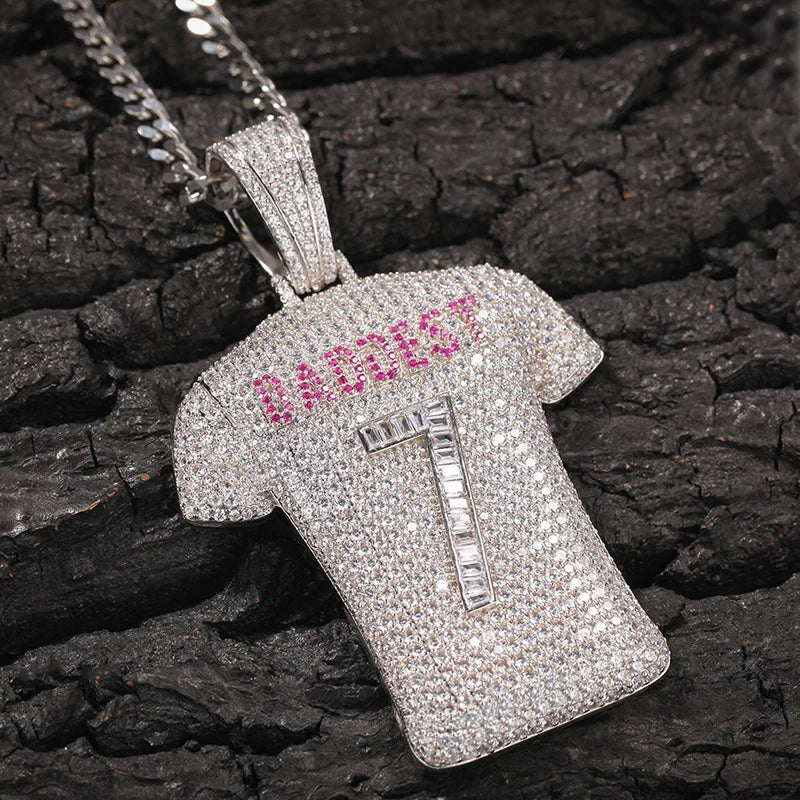 Hip Hop Full CZ Stone Paved Bling Ice Out Baddesy Number 7 Basketball Jersey Pendants Necklace for Men Rapper Jewelry