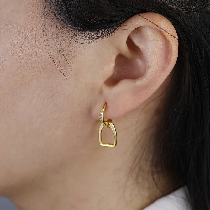 Real 925 Sterling Silver U Shape Stud Earrings Micro Pave Bling Cz Simple Horse Shoe Earing for Women Men Punk Jewelry