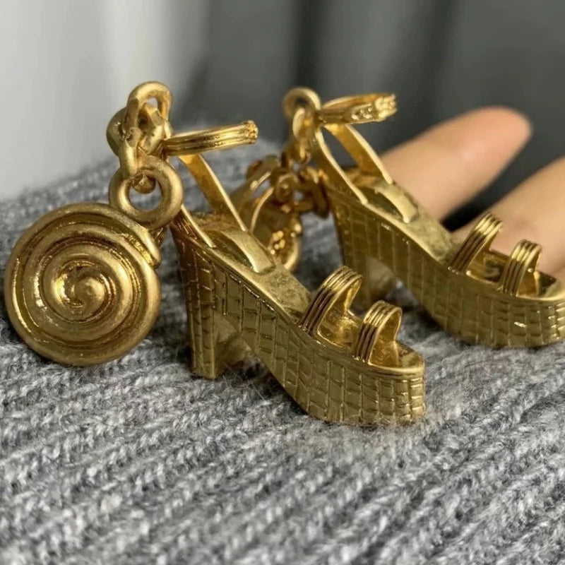 High-end European and AmericanvintageVintage Personality Exaggerated 3D High Heel Shoe Shaped Earrings