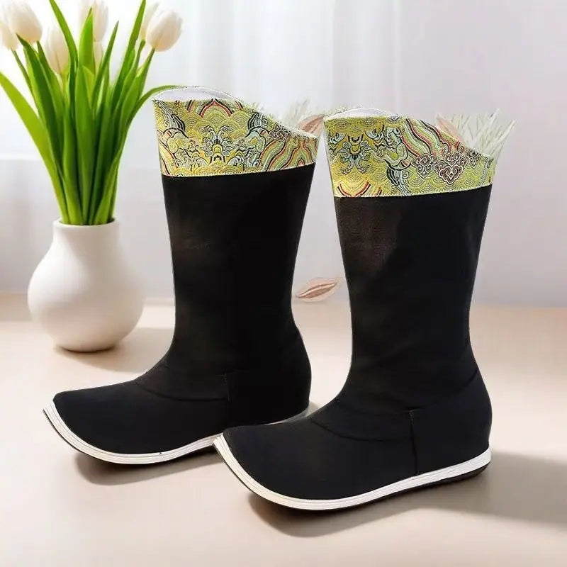 Ancient Hanfu Boots, Height Increasing Soap Boots, Unisex Wedding Shoes, Antique Style Official Boots, Ming Style Upturned