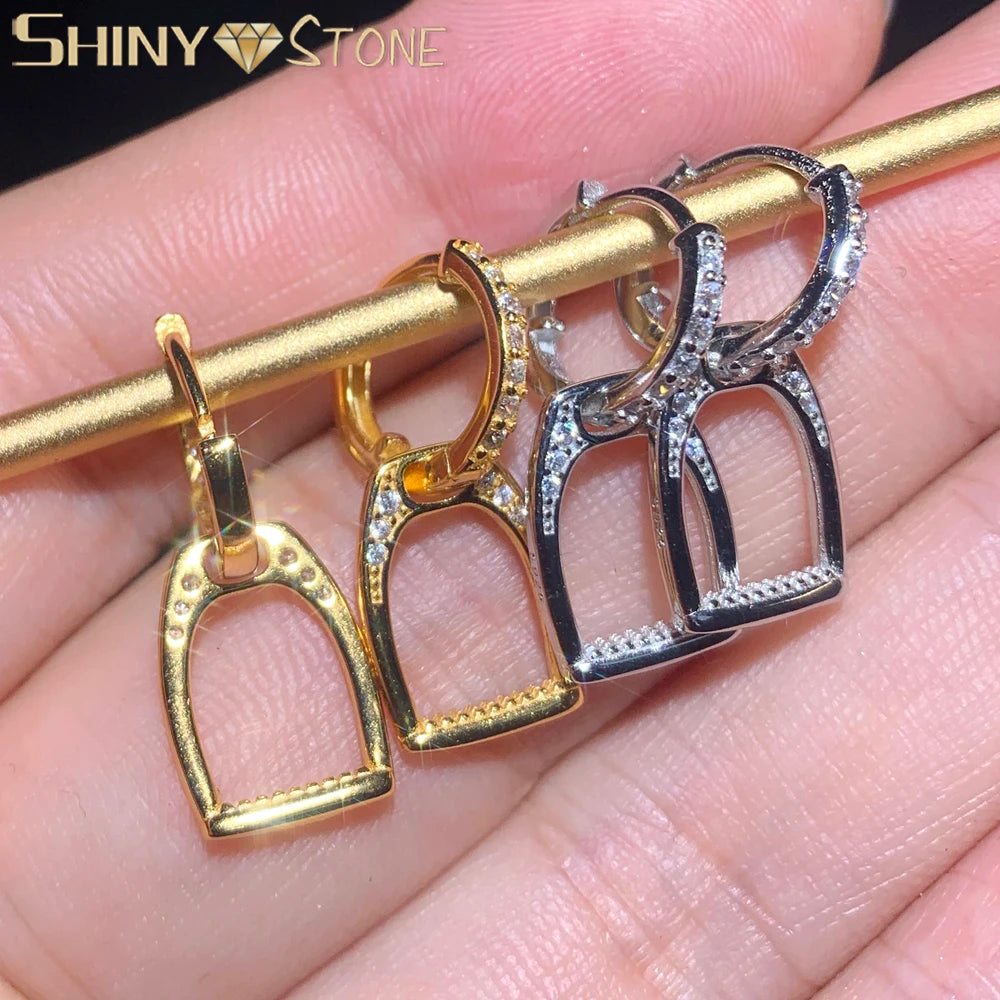 Real 925 Sterling Silver U Shape Stud Earrings Micro Pave Bling Cz Simple Horse Shoe Earing for Women Men Punk Jewelry